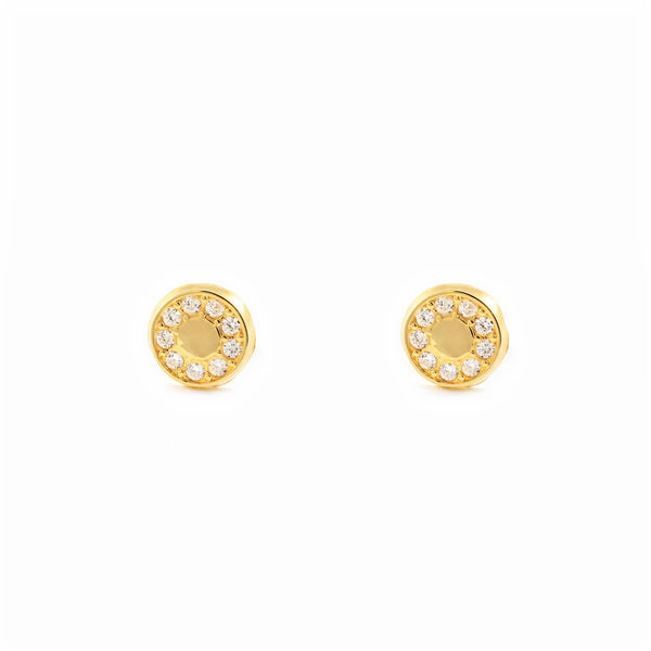 Pendientes Niña Oro Amarillo 18K Redondo Circonitas Brillo