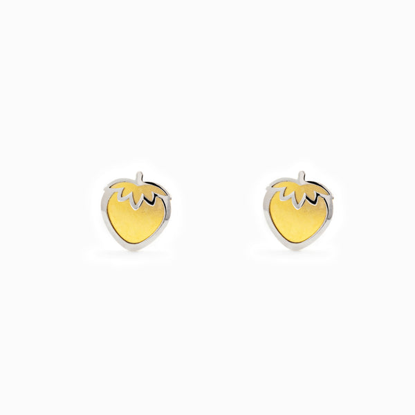 18ct two color gold Strawberries Children's Girls Earrings Matte Shine