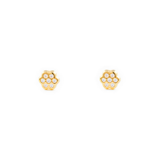 9ct Yellow Gold Daisy Flower Cubic Zirconias Children's Baby Girls Earrings shine
