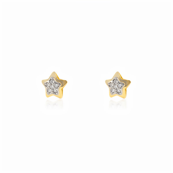 Pendientes Niña Oro Bicolor 9K Estrella Circonitas Brillo