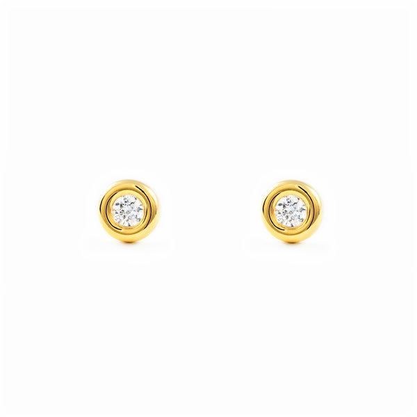 Pendientes Mujer-Niña Oro Amarillo 18K Donut Redondo Circonita Brillo