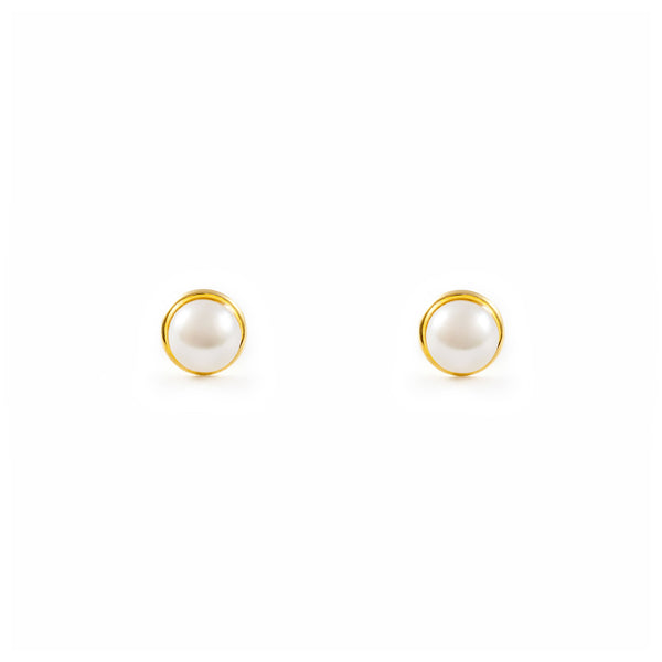 18ct Yellow Gold Pearl 4 mm Children's Baby Earrings shine