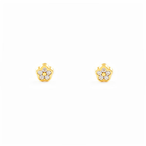 18ct Yellow Gold Daisy Flower Cubic Zirconias Children's Baby Earrings shine