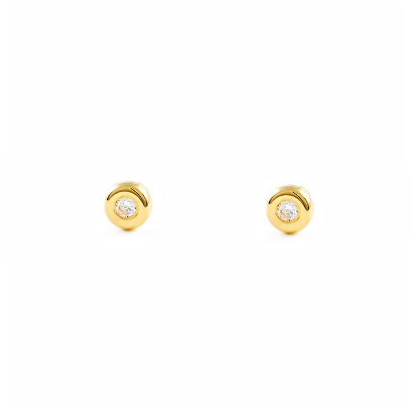 Pendientes Bebe-Niña Oro Amarillo 18K Donut Redondo Circonita Brillo