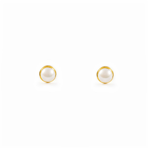 18ct Yellow Gold Pearl 3 mm Children's Baby Earrings shine