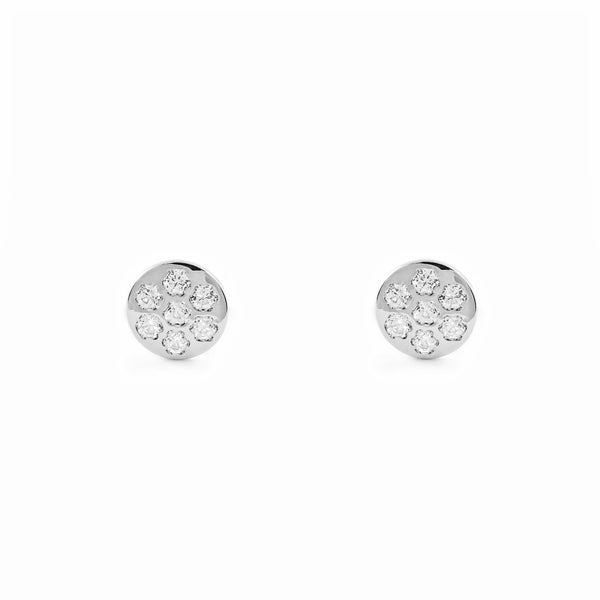 Pendientes Niña Oro Blanco 18K Redondo Circonitas Brillo