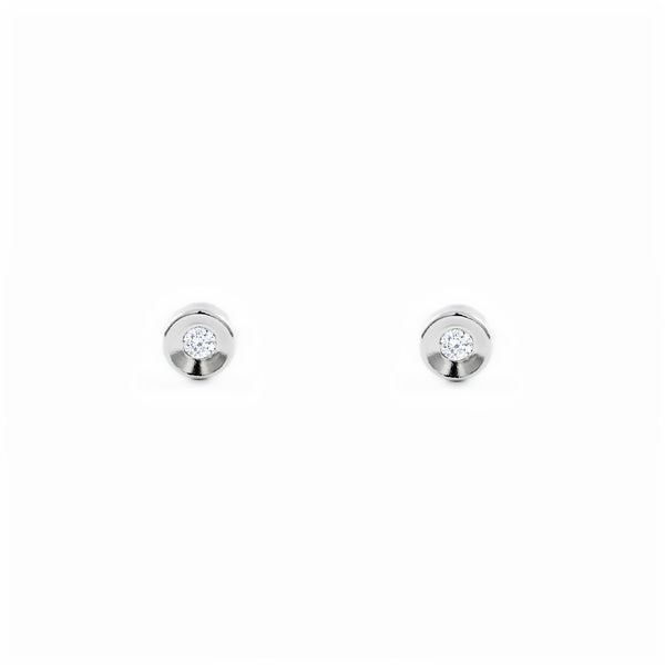 18ct White Gold Round Cubic Zirconia Children's Baby Earrings shine