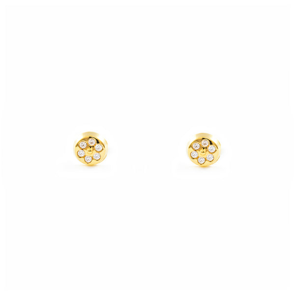 18ct Yellow Gold Round Cubic Zirconias Children's Baby Earrings shine