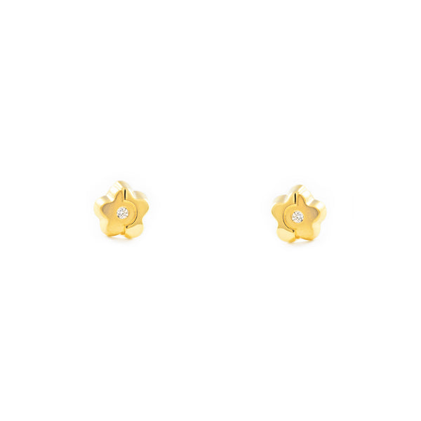 18ct Yellow Gold Daisy Flower Cubic Zirconia Children's Baby Earrings Matte Shine