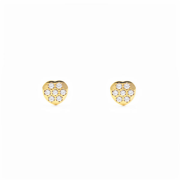 Pendientes Niña Oro Amarillo 18K Corazón Circonitas Brillo