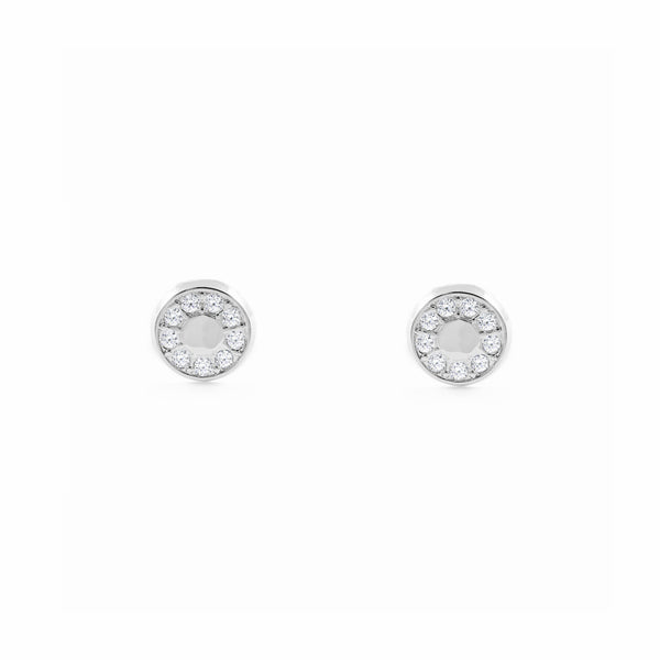 Pendientes Niña Oro Blanco 18K Redondo Circonitas Brillo