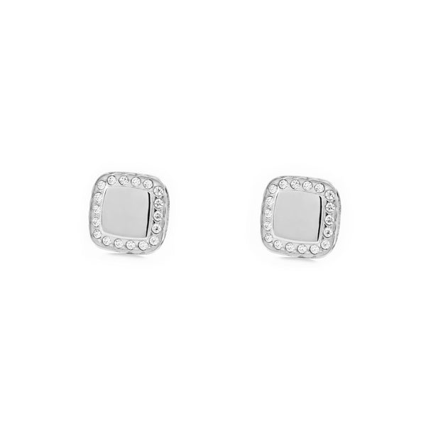 Pendientes Mujer-Niña Oro Blanco 9K Cuadrado Circonitas Brillo