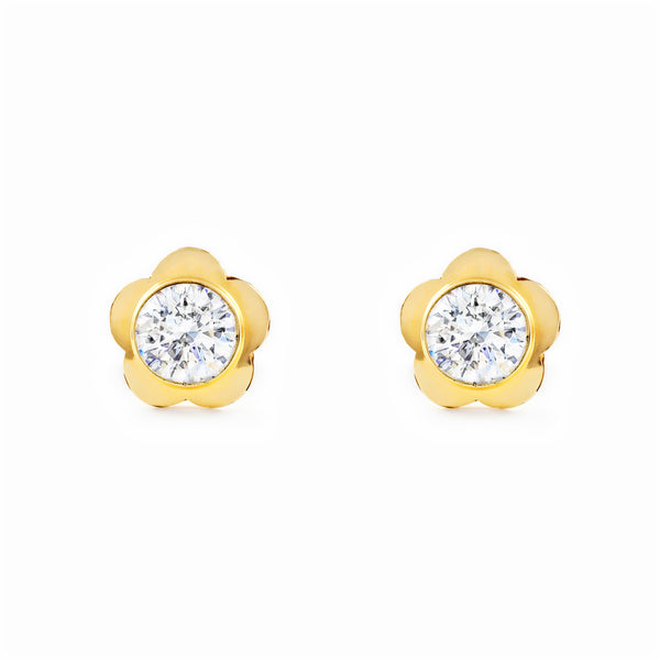 9ct Yellow Gold Daisy Flower Cubic Zirconia Earrings shine