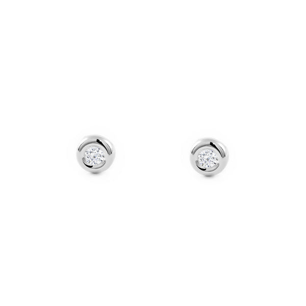 Pendientes Niña Oro Blanco 18K Donut Redondo Circonita 2,5 mm Brillo