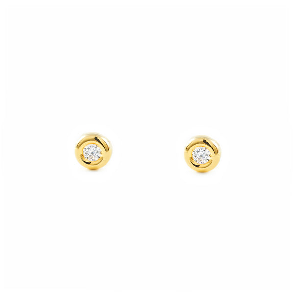 Pendientes Niña Oro Amarillo 18K Donut Redondo Circonita 2,5 mm Brillo