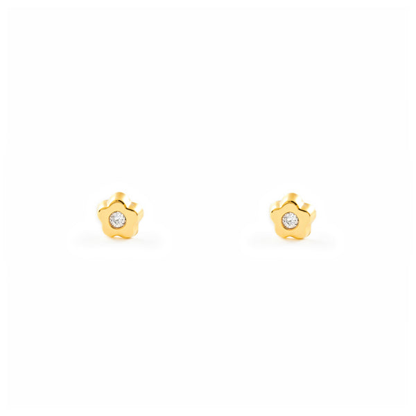 Pendientes Bebe Oro Amarillo 9K Flor Margarita Circonita Brillo