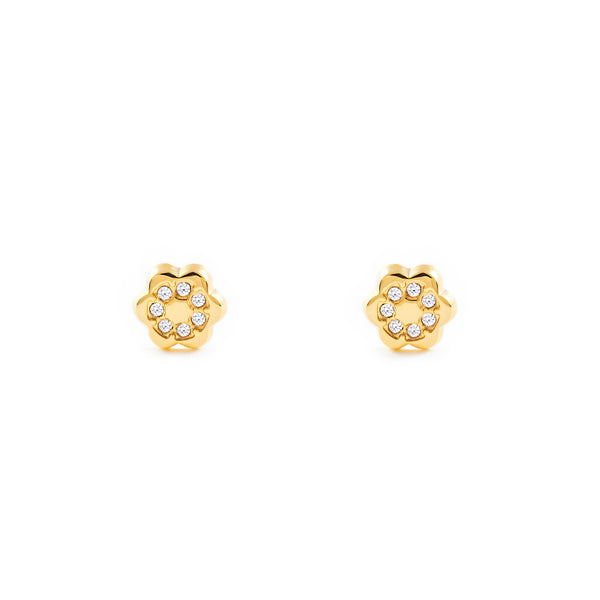 9ct Yellow Gold Flower Cubic Zirconias Children's Baby Girls Earrings shine