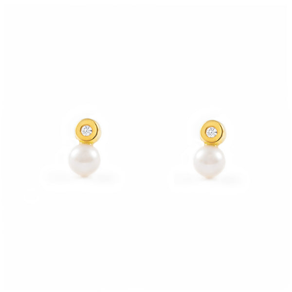 18ct Yellow Gold Cubic Zirconia Pearl 4.5 mm Children's Baby Earrings shine