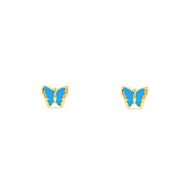 18ct Yellow Gold Intense Blue Enamel Butterfly Children's Baby Girls Earrings shine