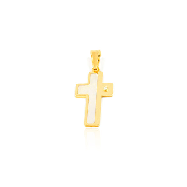 18ct Yellow Gold Nacre religious pendant cross 18x12 mm shine