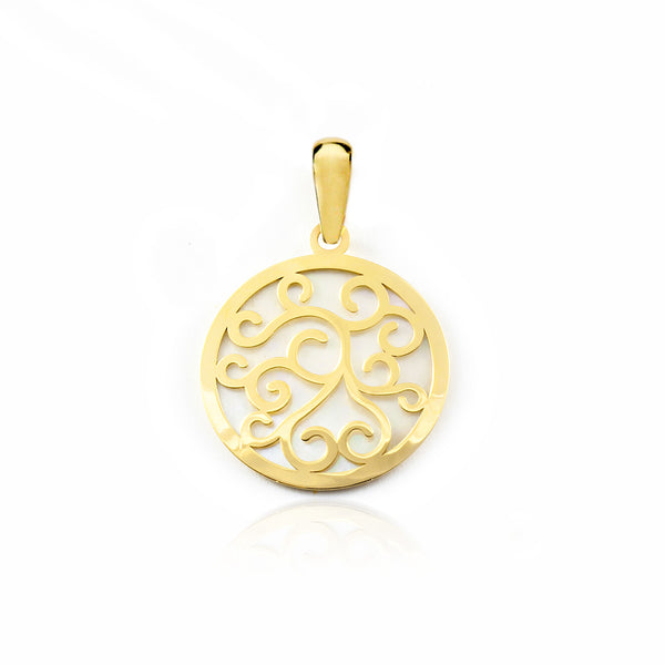 18ct Yellow Gold Nacre spirals pendant shine