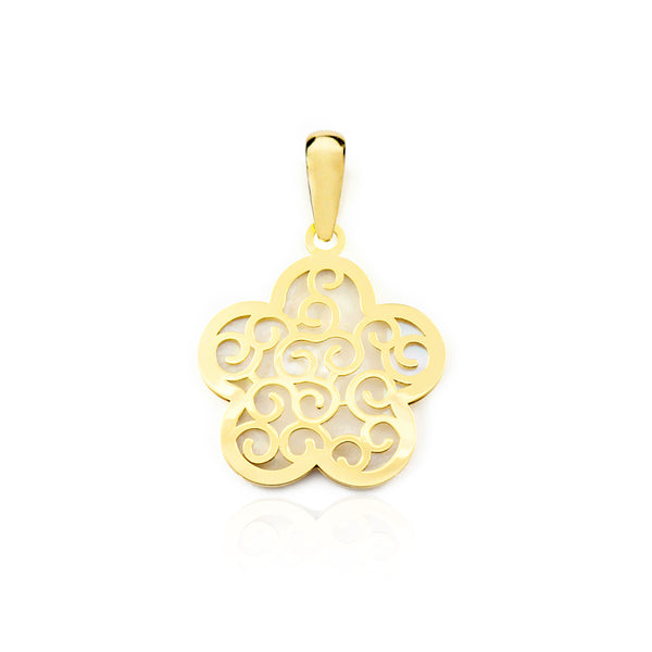 18ct Yellow Gold Nacre Flower Cubic Zirconia pendant shine