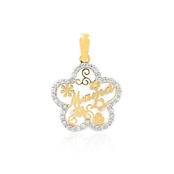 18ct two color gold Flower Cubic Zirconia pendant shine