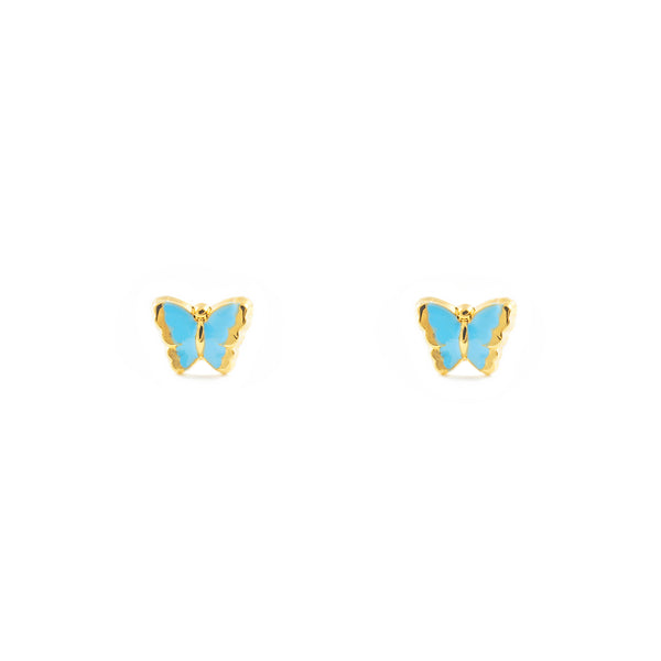 9ct Yellow Gold Light Blue Enamel Butterfly Children's Baby Girls Earrings shine