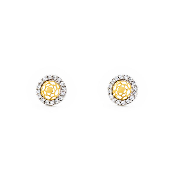 9ct two color gold Round Cubic Zirconia Earrings shine