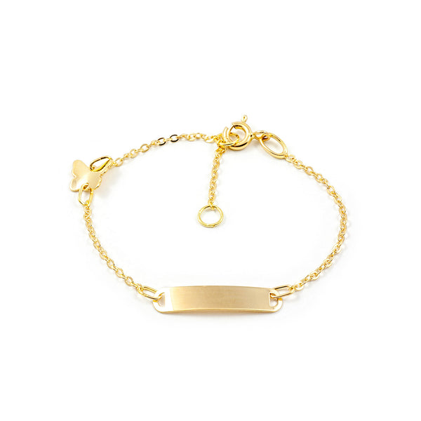 Pulsera Niña Oro Amarillo 18K Personalizada Esclava Mariposa Brillo 14 cm