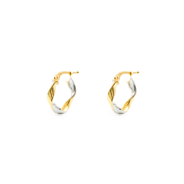 18ct two color gold Twisted Hoops Earrings shine 16x3 mm