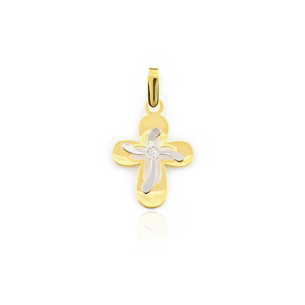 18ct two color gold religious pendant cross 19x12 mm shine
