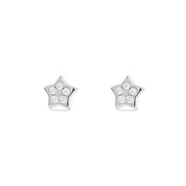 9ct White Gold Star Cubic Zirconias Earrings shine