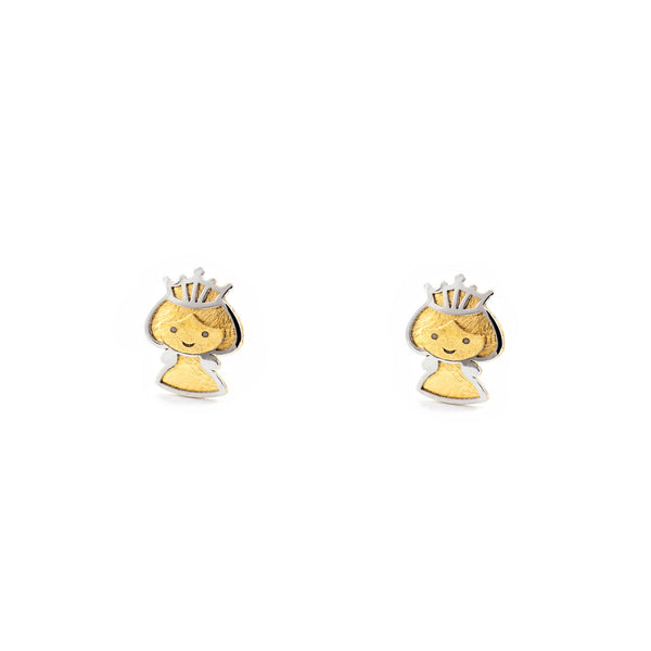18ct two color gold Girl Children's Girls Earrings Matte Shine