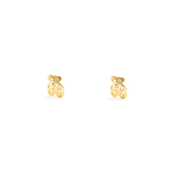 18ct Yellow Gold Bear Cubic Zirconia Children's Baby Girls Earrings shine