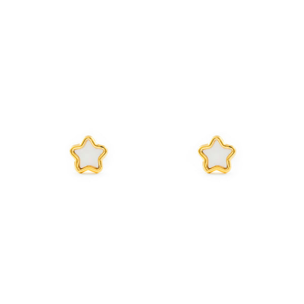 Pendientes Bebe-Niña Oro Amarillo 9K Nacar Estrella Brillo