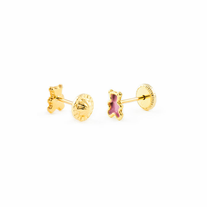 Pendientes Oro Bebe o Niña Oso esmalte rosa (9kts)