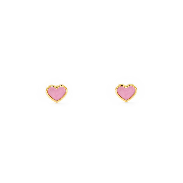 9ct Yellow Gold Pink Enamel Heart Children's Girls Earrings shine