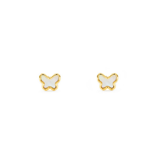 9ct Yellow Gold Nacre Butterfly Children's Baby Girls Earrings shine