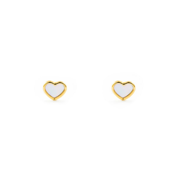 Pendientes Bebe-Niña Oro Amarillo 9K Nacar Corazón Brillo