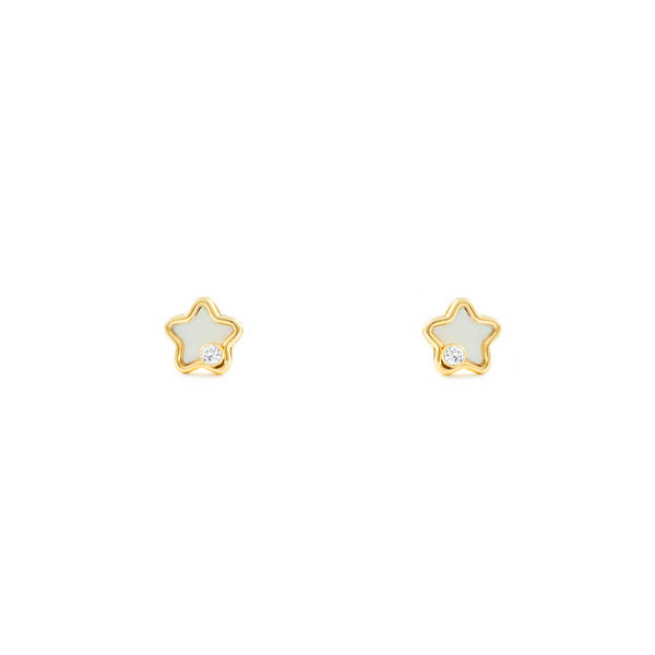 9ct Yellow Gold Nacre Star Cubic Zirconia Children's Baby Girls Earrings shine