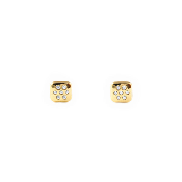 9ct Yellow Gold Square Cubic Zirconias Children's Baby Girls Earrings shine