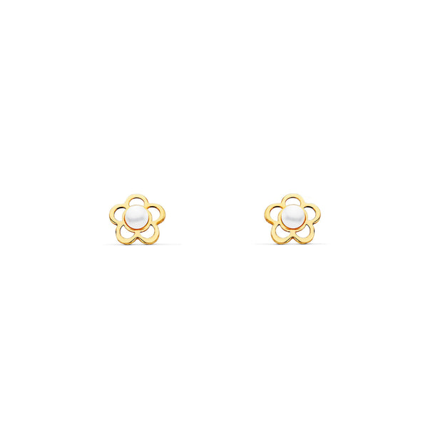18ct Yellow Gold Flower Pearl 2 mm Children's Baby Earrings shine