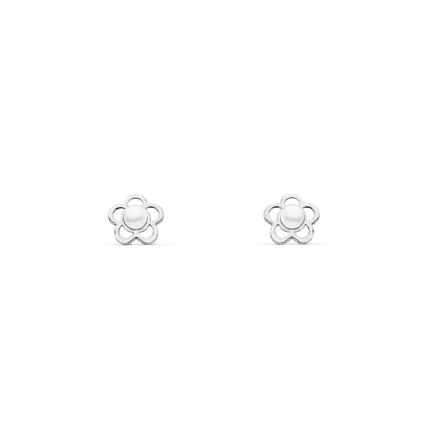 9ct White Gold Flower Pearl 2 mm Children's Baby Earrings shine