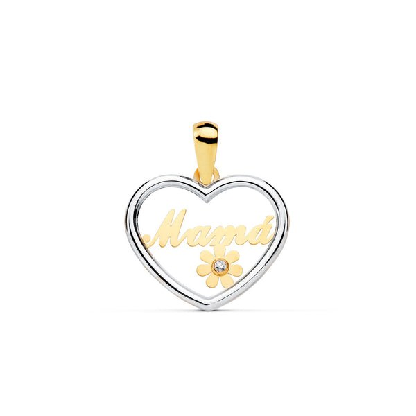 9ct two color gold Heart Cubic Zirconia pendant matt and shine