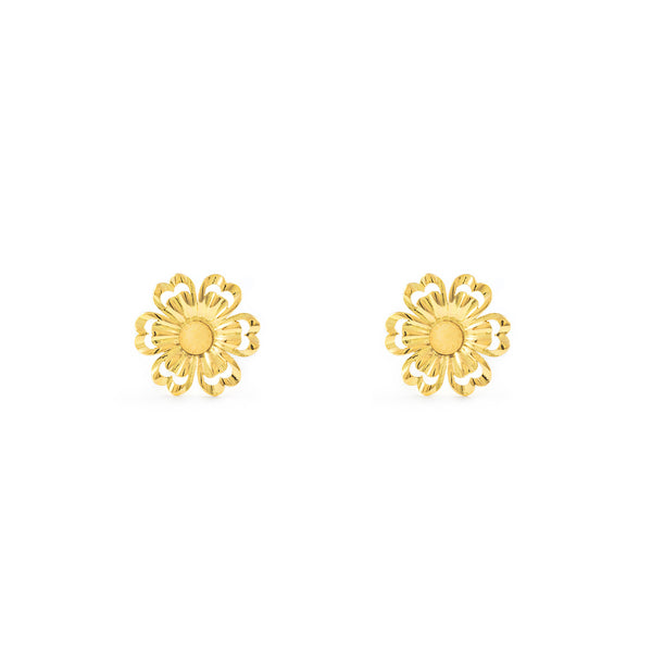 18ct Yellow Gold Flower Earrings Matte Shine