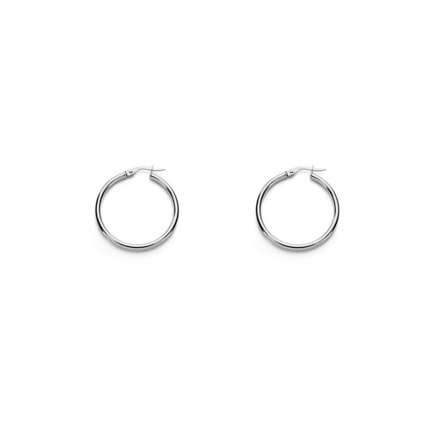 Pendientes Oro Blanco 18K Aros Redondo Brillo 24 x 2 mm