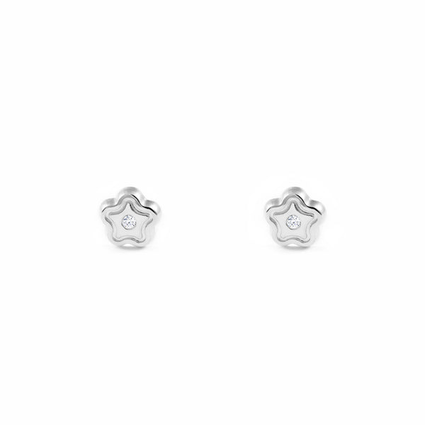 9ct White Gold Daisy Flower Cubic Zirconia Children's Baby Girls Earrings shine