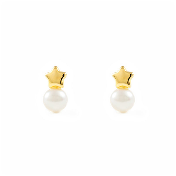 18ct Yellow Gold Star Pearl 5 mm Earrings shine
