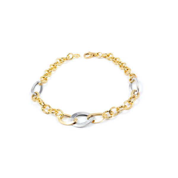 Pulsera Mujer Oro Bicolor 18K Fantasia Brillo y Textura 20 cm